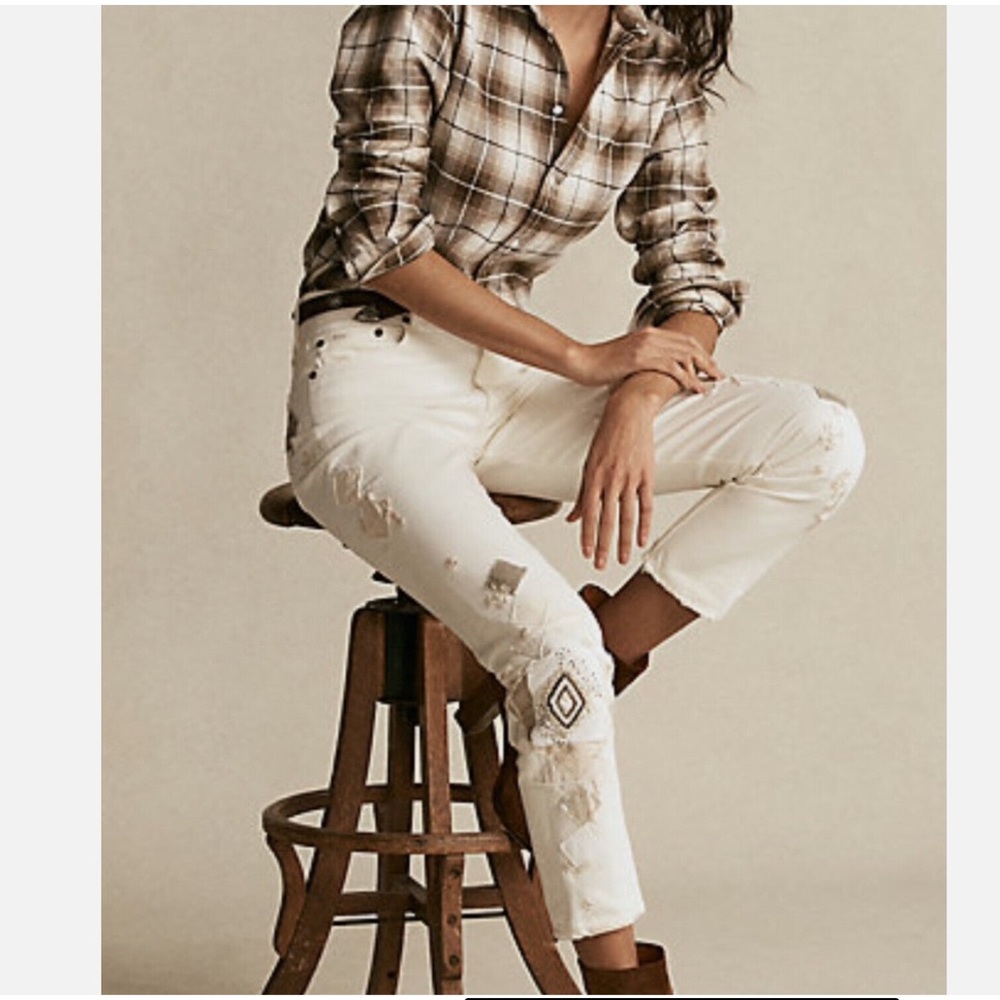 Polo ralph lauren , The Avery Boyfriend Patchwork Jeans, Ivory